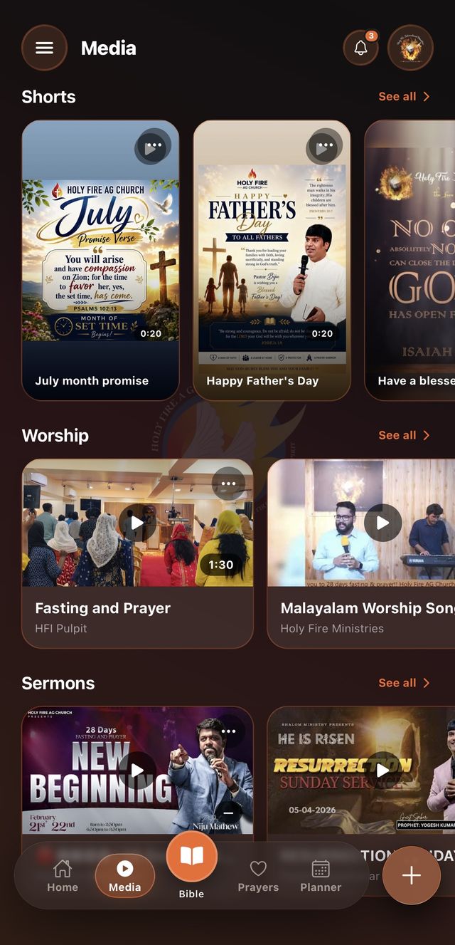 HFI Connect — media library with shorts, worship and sermons